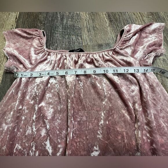 Forever 21 Pink Velvet On/Off the Shoulder Women's Blouse Size Small - Picture 5 of 7